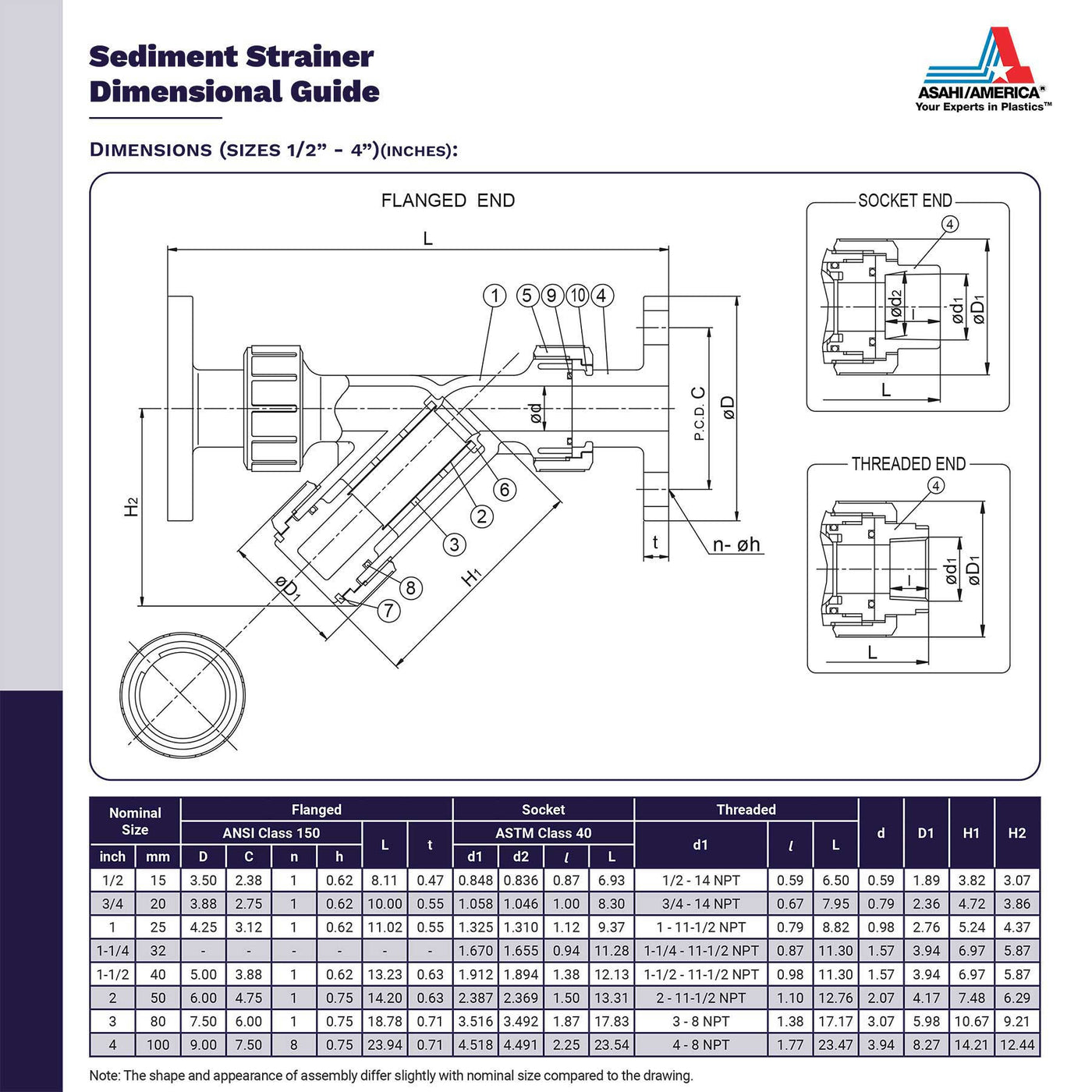 Asahi Sediment Strainer Dimensional Guide