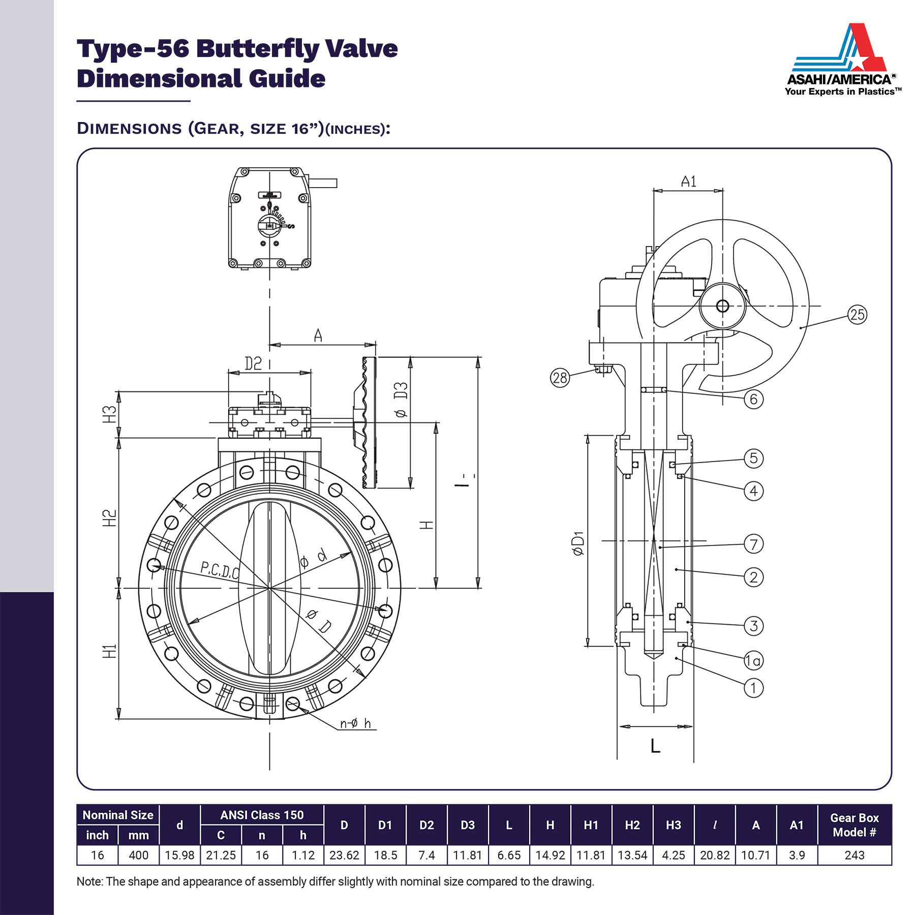 Asahi Type-56 Butterfly Valve Dimensional Guide