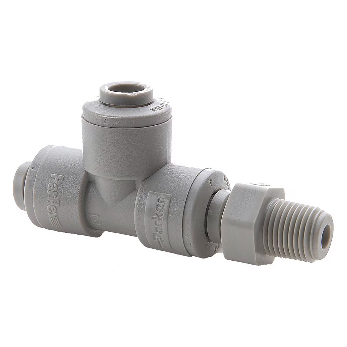 Parker Gray Acetal Run Tee x MPT, 1/8 in. to 1/2 in. Sizes