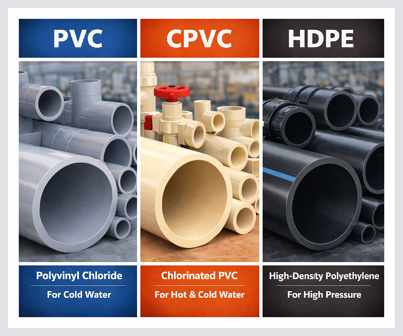 PVC vs CPVC vs HDPE: Choosing the Right Plastic Pipe for Industrial Applications
