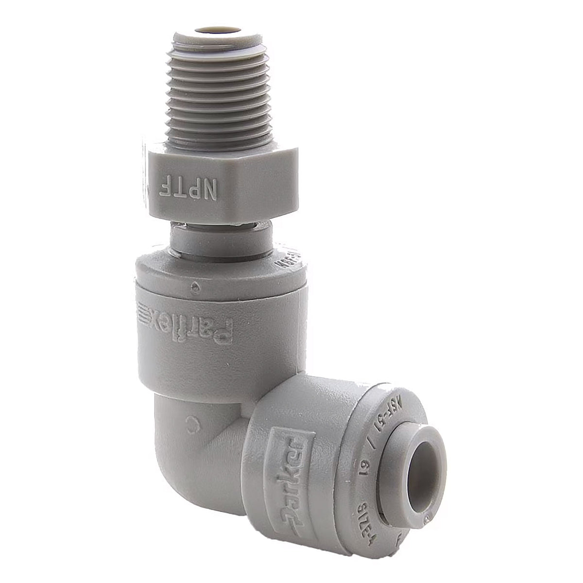 Parker Gray Acetal 90 Swivel Elbow, 1/8 in. to 1/2 in. Sizes
