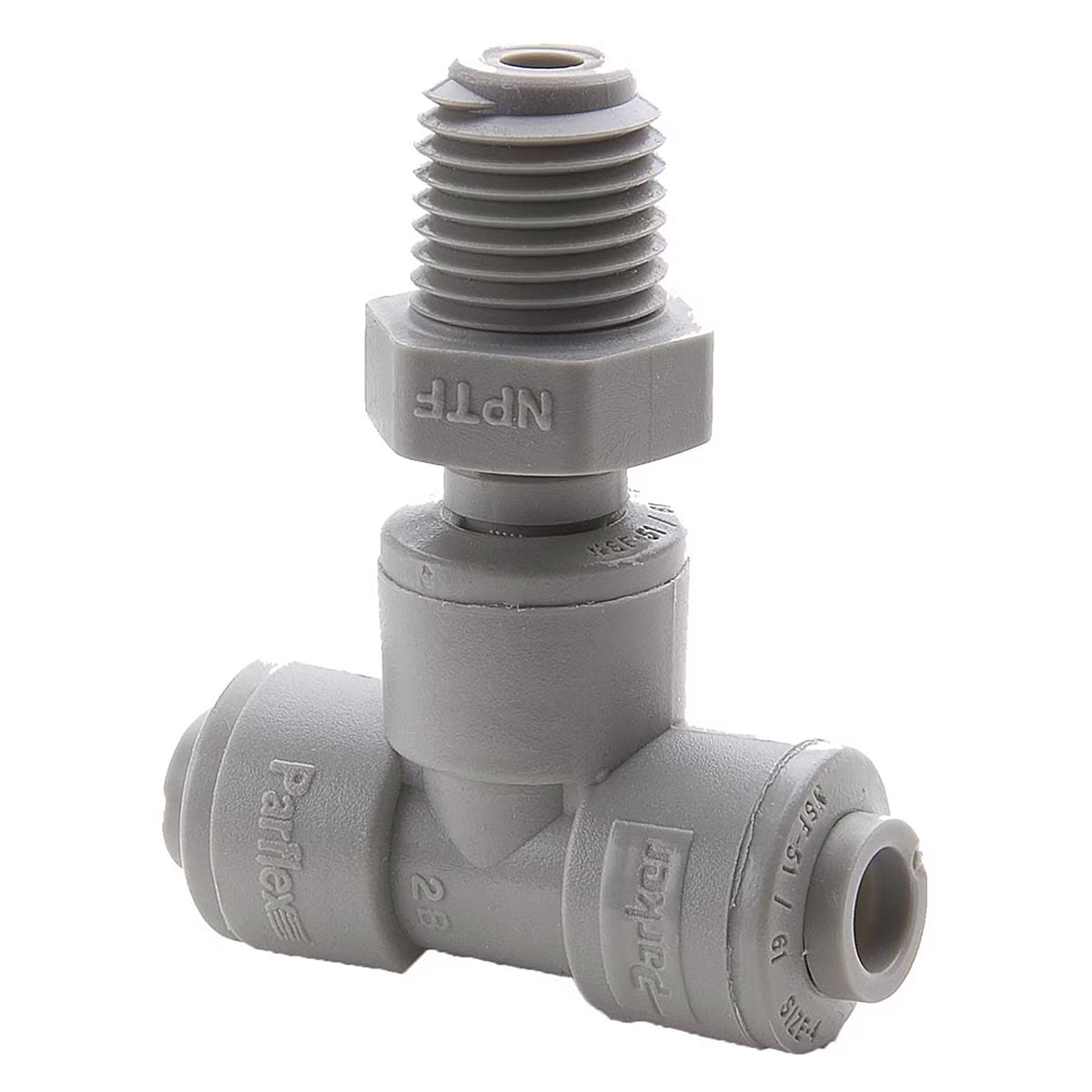 Parker Gray Acetal Branch Tee x MPT, 1/8 in. to 1/2 in. Sizes