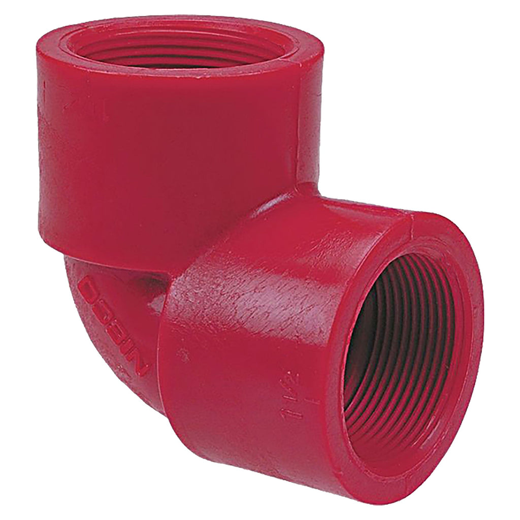 Red PVDF Sch 80 90° Threaded Elbow (1/2